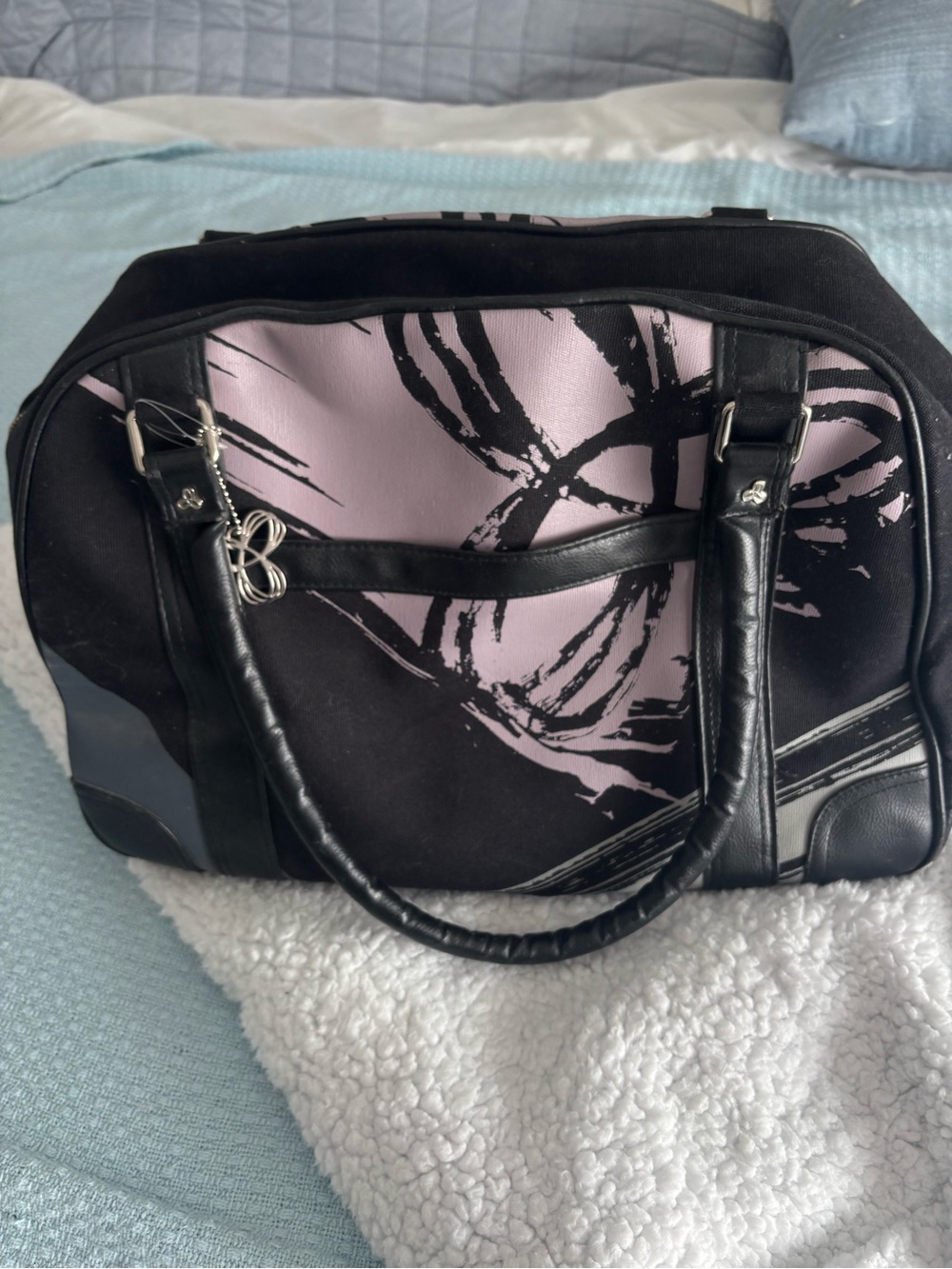 TNA Black and Light Pink Travel Tote with Abstract Print